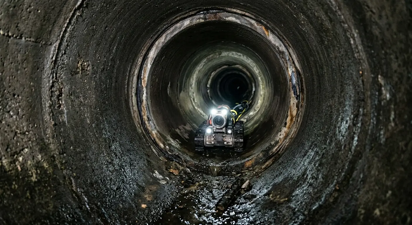 Robotic sewer camera inspecting pipe interior for Sewer Line Cleaning in Broadalbin